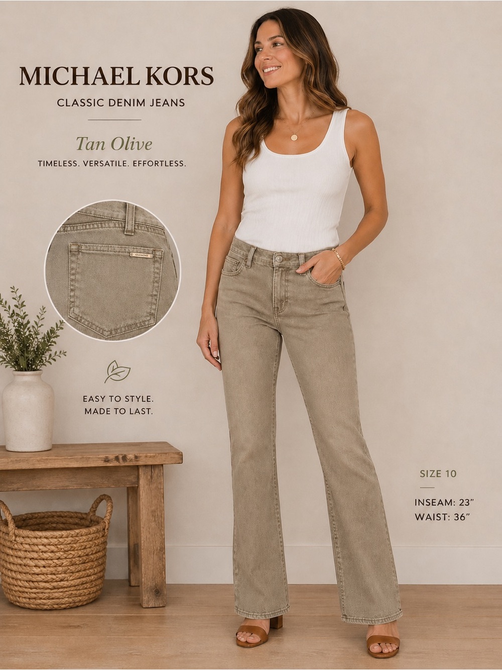 Michael Kors Tan‎ olive Classic Denim Jeans size 10